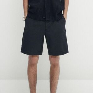Massimo Dutti Mens Bermuda Shorts EU 42 US 32 Navy Blue Cotton 2932/032 NWT